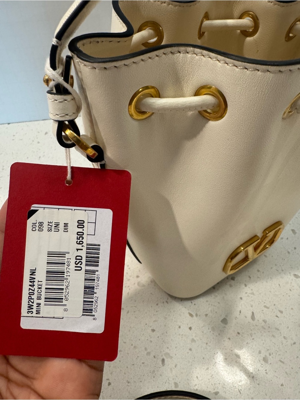 NWT & BOX Valentino Garavani Cream Leather VLogo Mini Drawstring Bag - Picture 12 of 15